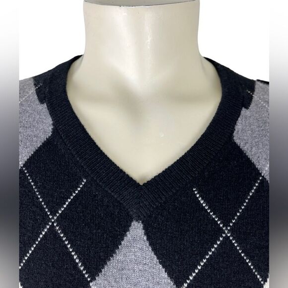 Alan Flusser V-Neck Argyle Sweater 100% Cashmere Size L Like New Condition - Picture 2 of 10